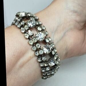Vintage Bracelet Clear Rhinestone Chunky Wide Wedding Jewelry Juliana